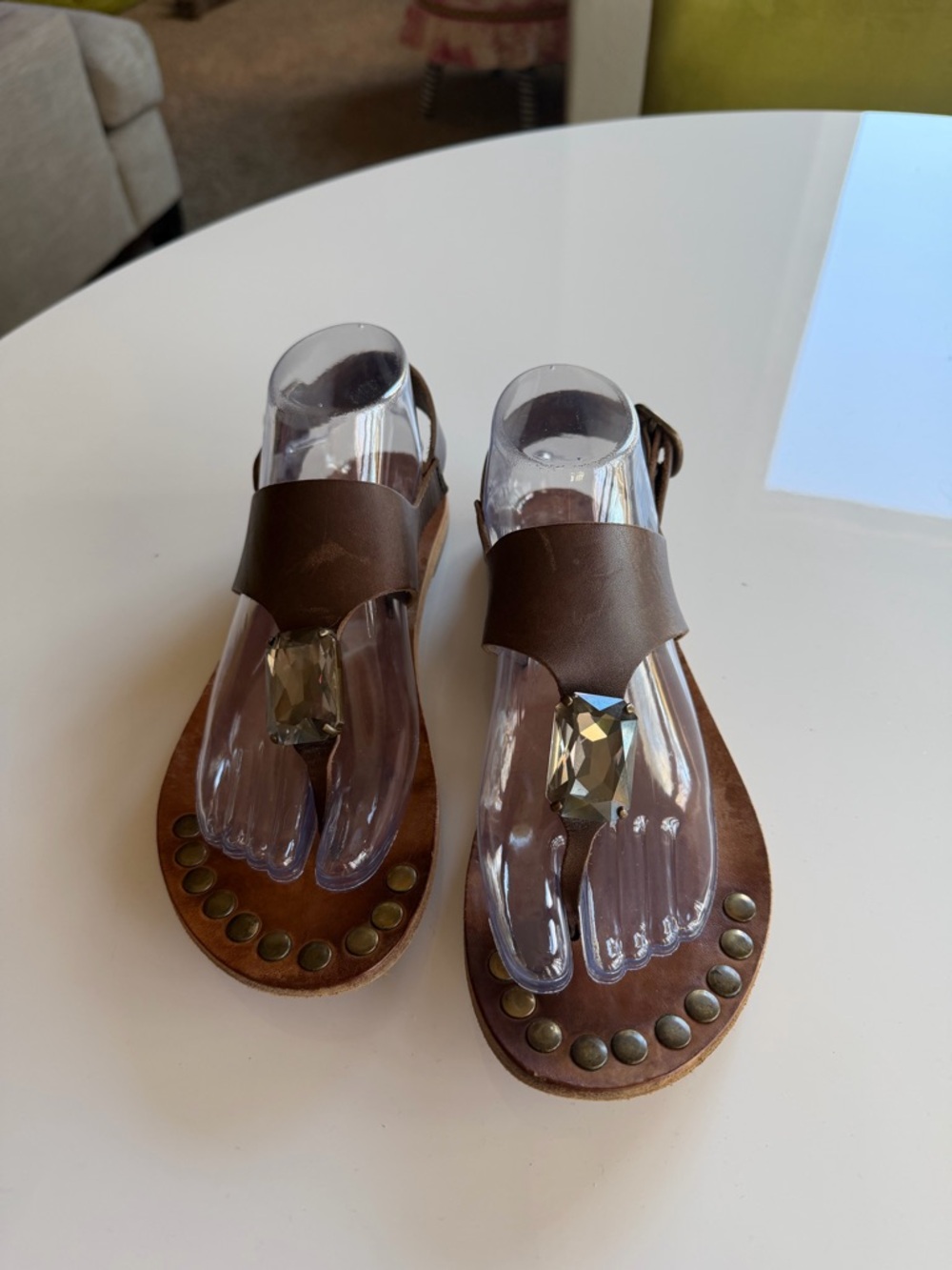 Pedro Garcia Chocolate Brown with a Swarovski Gem Sandals size 38